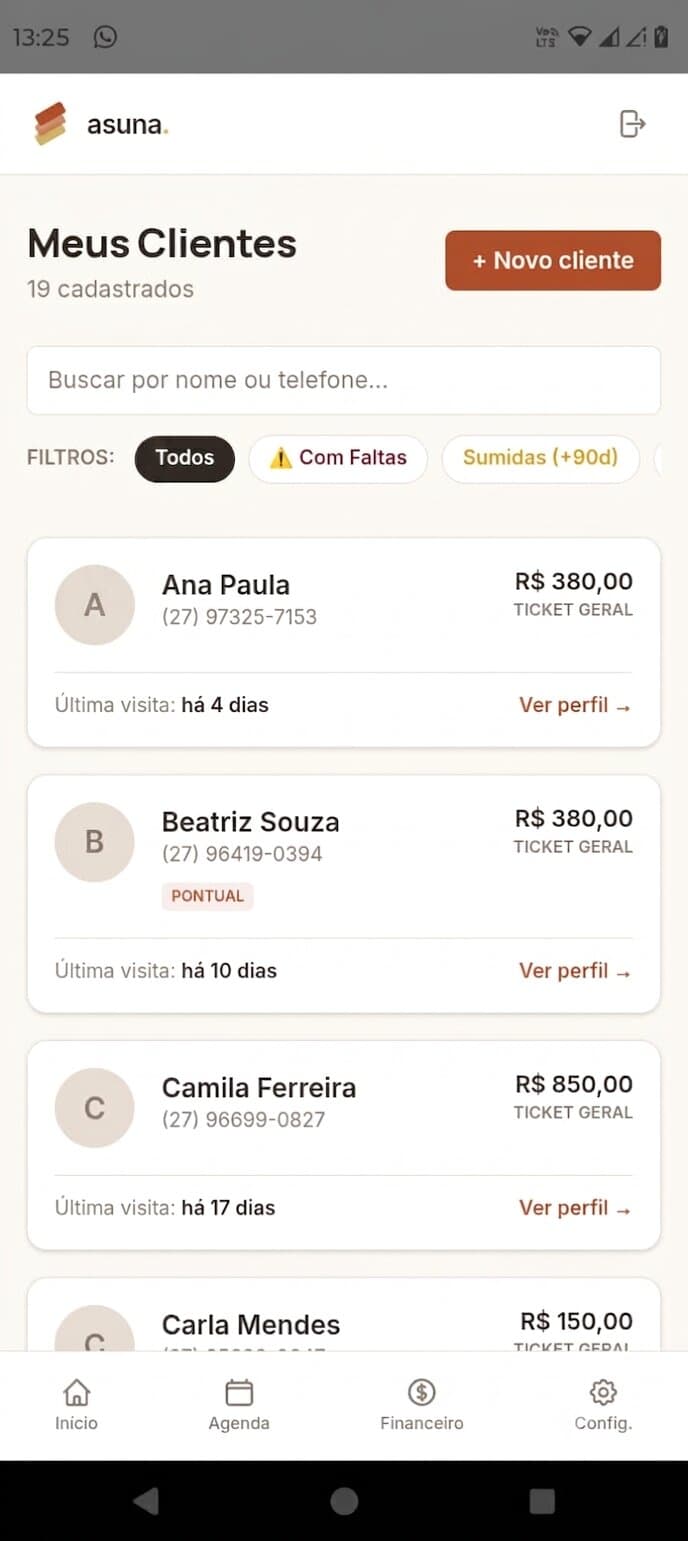 Cadastro de clientes - tela 1